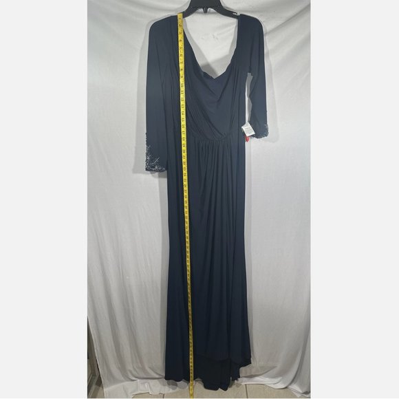 NWT Mac Duggal [ Plus 18W ] Ruched‎ One-Shoulder Long-Sleeve Gown Blue - Picture 12 of 16